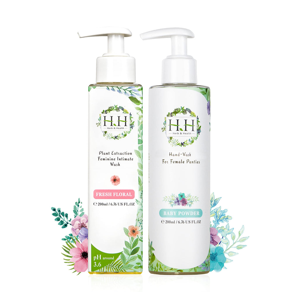 HH Herb & Health feminine wash bottle delivers gentle, pH-balanced cleansing for sensitive skin.
