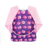 Hi Sprout sleeved bib pink elephant provides waterproof protection during meals.