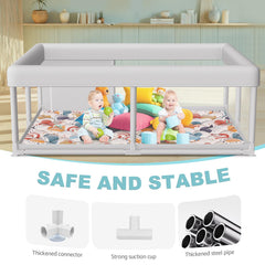 Hiaksedt playpen with four non-slip suction cups for stability.