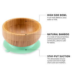 HI BABY MONMENT bamboo suction bowl for mess-free self-feeding.