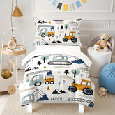 HICAND toddler bedding set truck-pattern on white background inspires imaginative play at bedtime