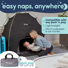 hiccapop Daydreamer travel crib cover blocks light for portable naps