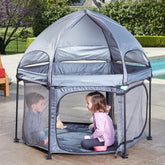 hiccapop PlayPod 53-inch outdoor playpen with canopy providing shade and space