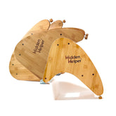 Hidden Helper montessori step stool folded in cabinet saves space.