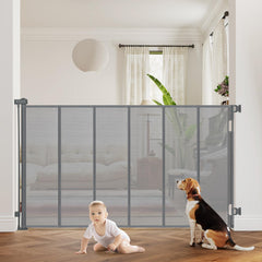 HIDODO 47-inch gate; tall, clear mesh for watching children safely.