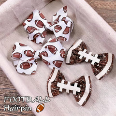 HIFANMM football themed glitter bows clip worn during activity
