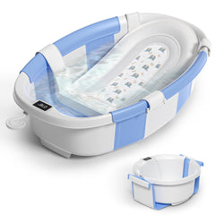 Himold collapsible baby bathtub folded for compact storage and travel