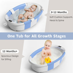 Himold collapsible baby bathtub in use with extra room to move
