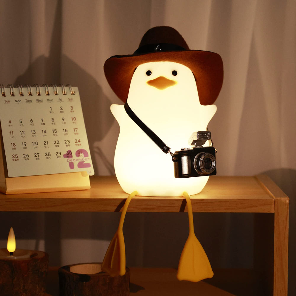 Hinittey Cowboy Duck Night Light front view with warm bedtime glow