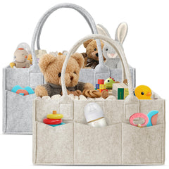 HIPHOP PANDA 2-pack diaper caddy in gray and oatmeal for easy nursery organization.