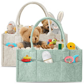 HIPHOP PANDA two-pack diaper caddy in green and oatmeal on a nursery shelf.