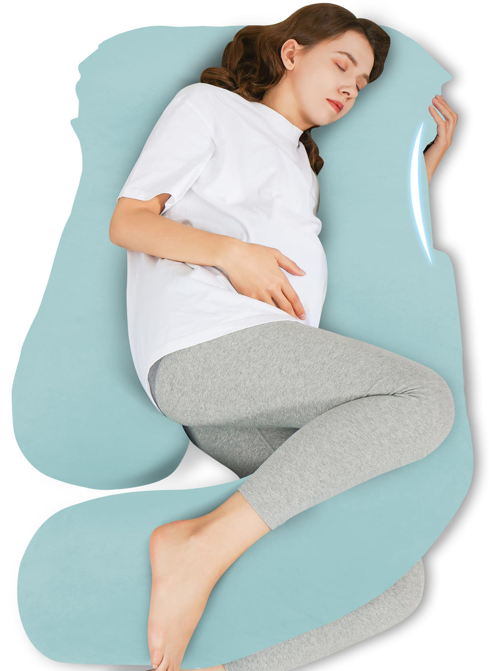 HIPHOP PANDA U-shaped pregnancy pillow cradles head and neck for sleep comfort.