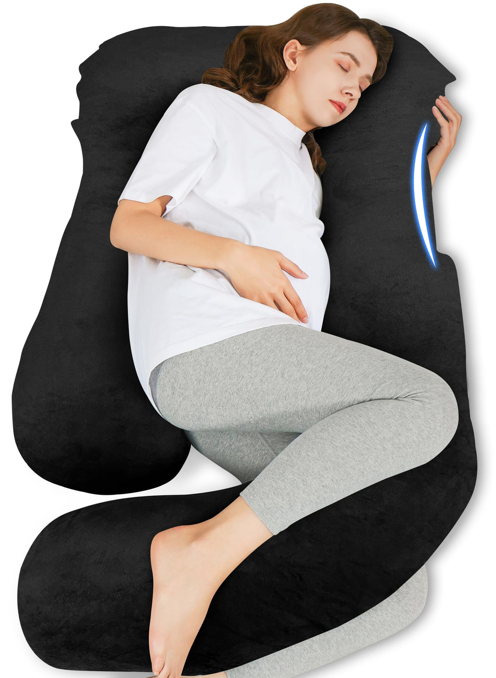 HIPHOP PANDA U-shaped pregnancy pillow full-body black supports head to belly for restful alignment.