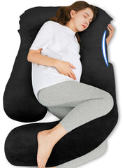HIPHOP PANDA U-shaped pregnancy pillow full-body black supports head to belly for restful alignment.