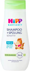 HiPP Baby Shampoo almond oil foam demonstrates a mild lather for sensitive scalps.