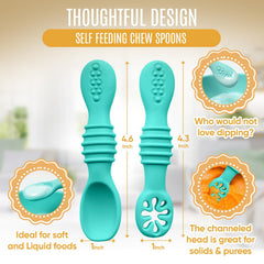 HippoBaby baby fork with curved edge aids scooping while protecting delicate gums.
