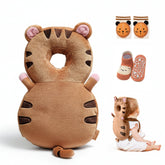 HippoBaby Tiger head protector backpack front view offers cushioned protection during crawling and walking.