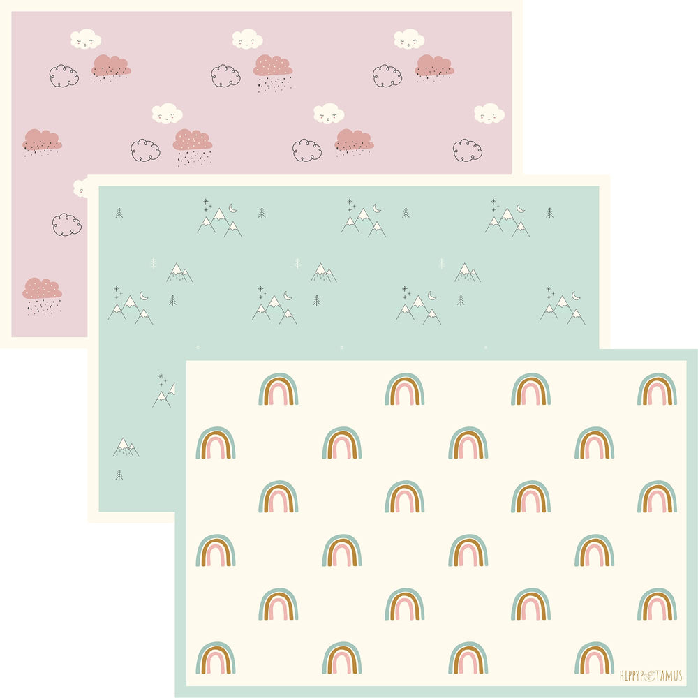 Hippypotamus disposable placemats cream design provide a clean surface for meals and play