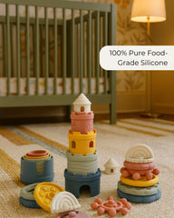 Hippypotamus teether textures with poppers and wheels for gum relief during teething.