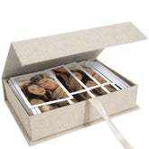 Hiwhy photo storage box 8x10 linen close-up showing durable beige fabric