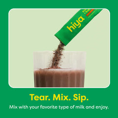 HIYA Kids Greens Powder chocolate with frother for quick beverages.