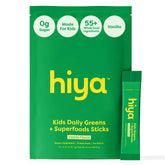 HIYA Kids Greens Powder Sticks vanilla tub, a kid-friendly nutrition boost for growing bodies.