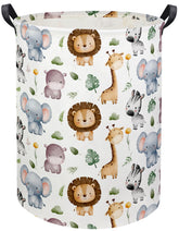 HIYAGON baby laundry hamper with dinosaur pattern stores toys and clothes.