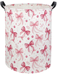 HIYAGON butterfly baby laundry basket with pink bowknot for nursery toy storage.