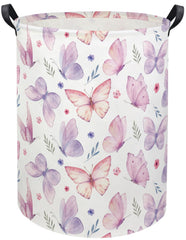 HIYAGON Butterfly Baby Laundry Basket with watercolor butterfly design for nursery organization.