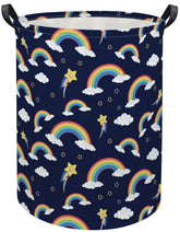 HIYAGON Rainbow Baby Laundry Basket in blue rainbow design offers nursery organization and toy storage.