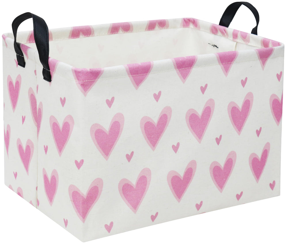 HIYAGON rectangular heart pink gift basket front view for toy organization