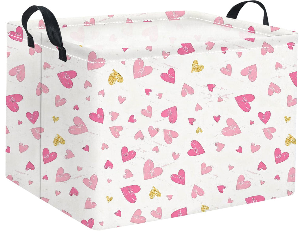 HIYAGON rectangular Valentines basket light pink heart, front view for stylish home organization.