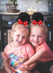 Hjiaruiky mouse ears bow clip closeup in black, secure all-day grip.