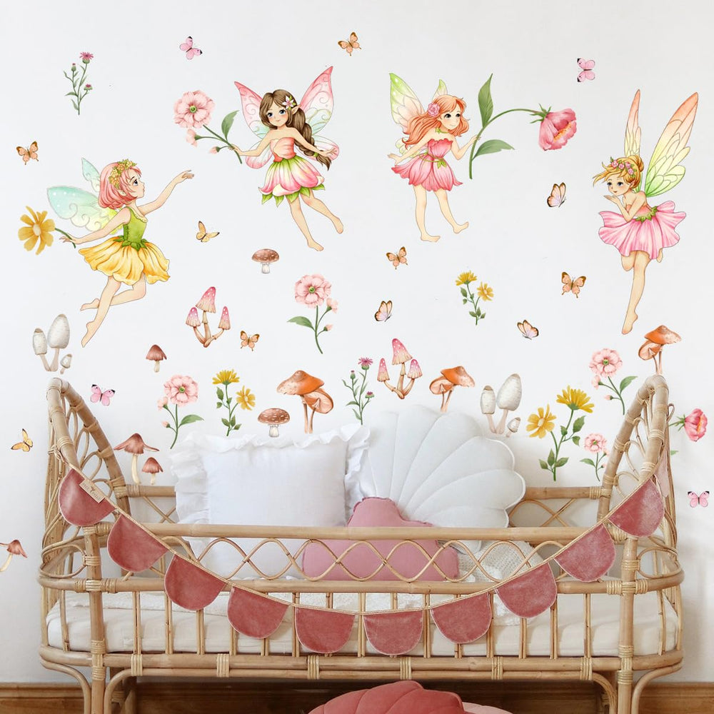 HJKlove Flower Fairy wall decal with butterfly for nursery decor