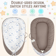HKAI Baby Lounger showing adjustable size via drawstring for growing infants