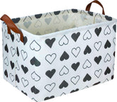 HKEC rectangle black heart print storage basket front view for toy storage and décor