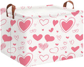 HKEC rectangle pink gift basket front view with heart design and handles for toy organization