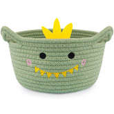 Hkojewp dino-face embroidery adds playful charm to a small nursery basket for decor.