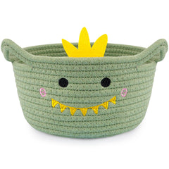 Hkojewp dino-face embroidery adds playful charm to a small nursery basket for decor.
