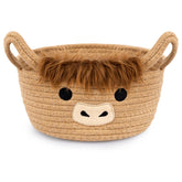Hkojewp Highland Cow Basket with ears handles, ready for nursery storage.