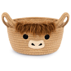 Hkojewp Highland Cow Basket with ears handles, ready for nursery storage.