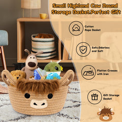 Compact Hkojewp Highland Cow Basket on a shelf for tidy storage.
