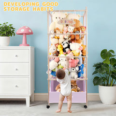 HMAZAE wooden-framed organizer designed for durable, safe toy storage.