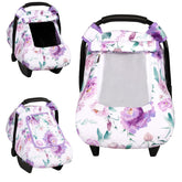 HNHUAMING car seat cover in purple flower pattern protects baby from sun and wind.