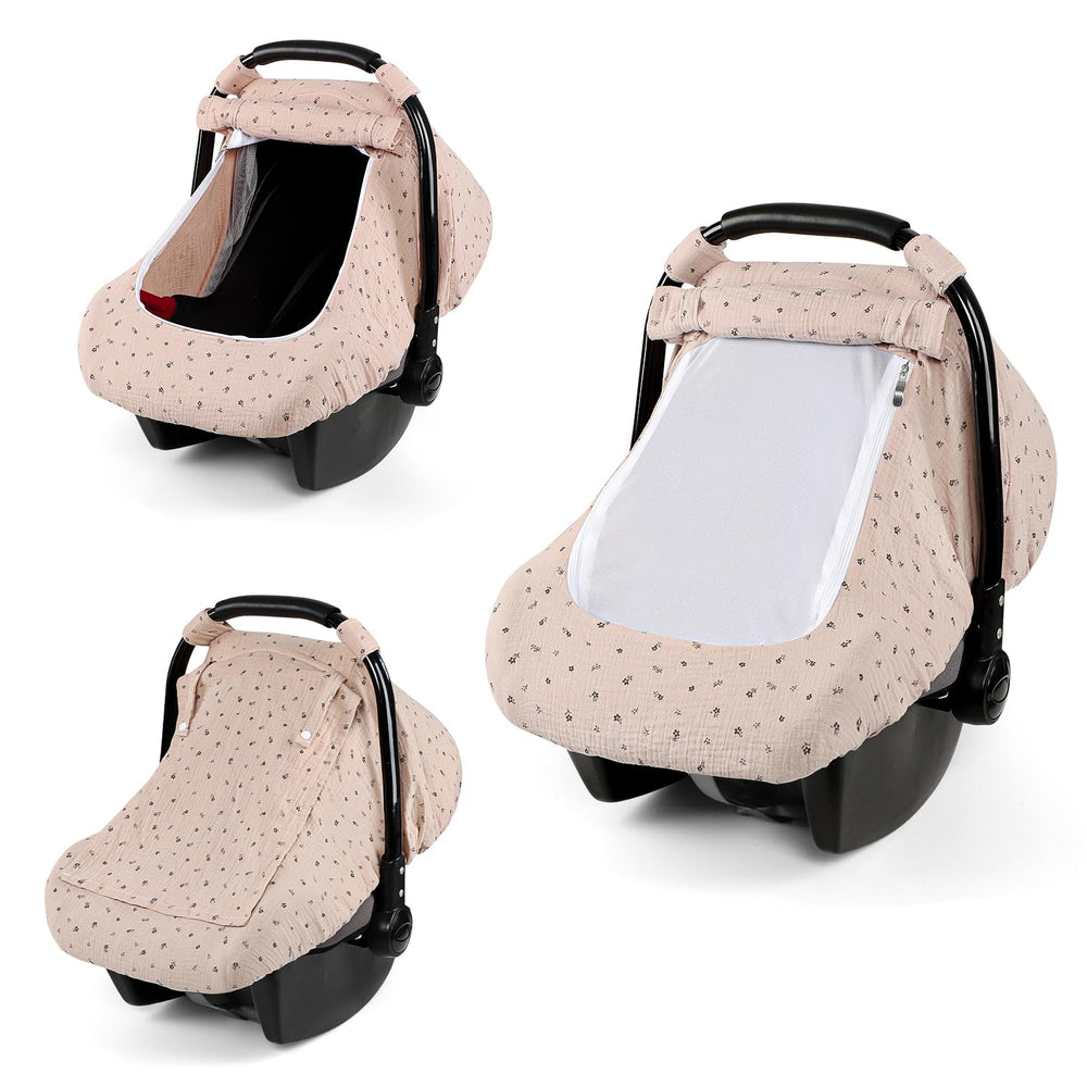 HNHUAMING car seat cover in soft muslin fabric showing gentle breathability for baby comfort