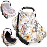 HNHUAMING floral baby car seat cover with floral design providing gentle sun protection.