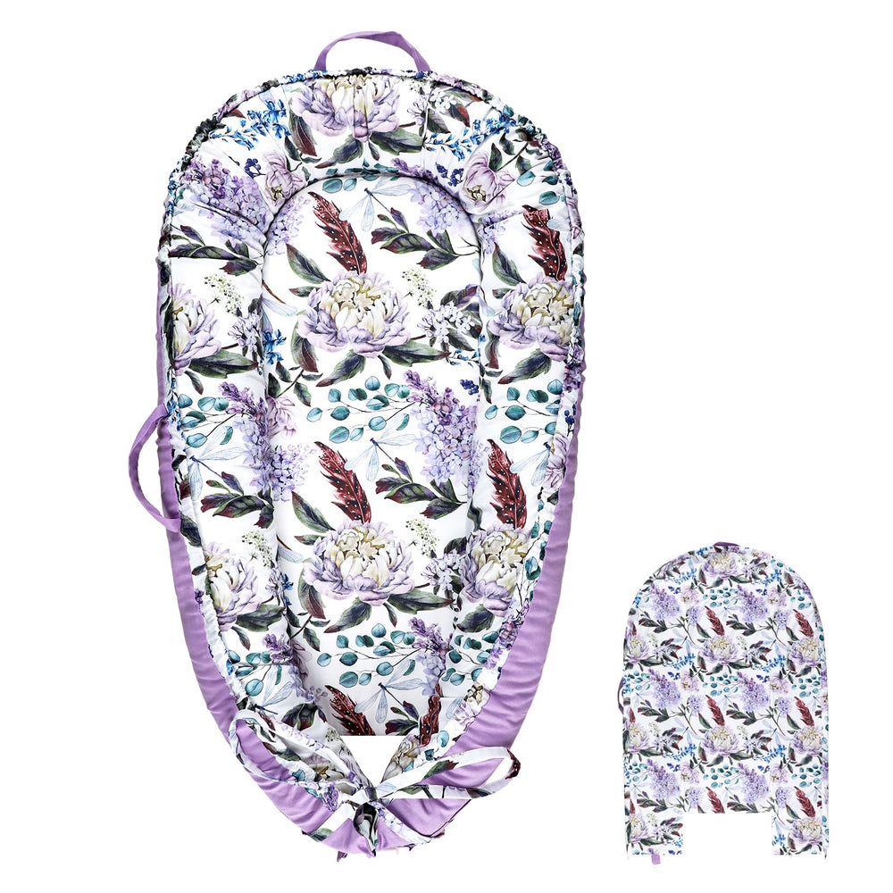 HNHUAMING baby lounger cover with purple floral pattern for cozy newborn comfort.