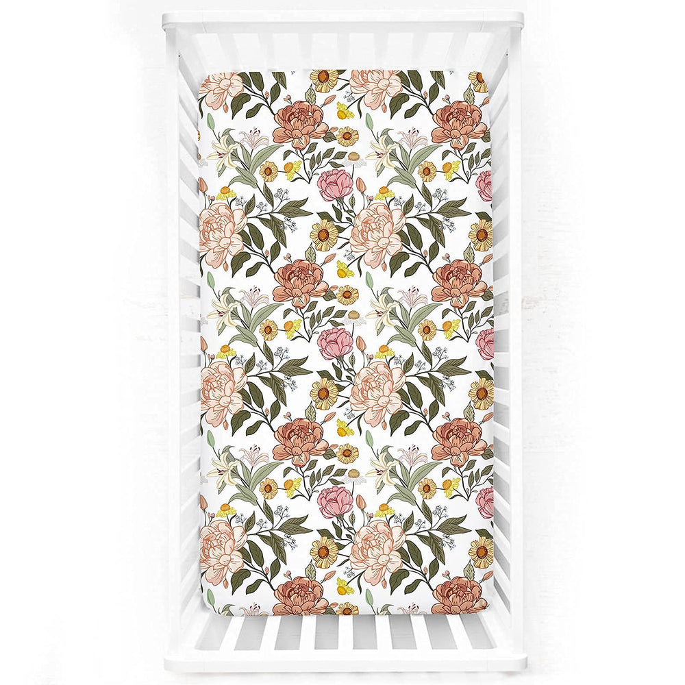 HNHUAMING neutral floral crib sheet with a 52x28 fit, soft and cozy for naps.
