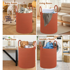 HOBASKET brick red storage basket enhances living room decor with practical storage.