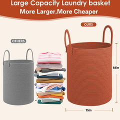 Close-up of HOBASKET cotton rope basket showing durable handles for transport.